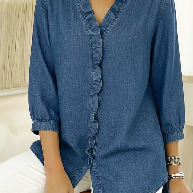 📢📢50 % de réduction !! ⏰Chemise décontractée à volants et col en V pour femme
