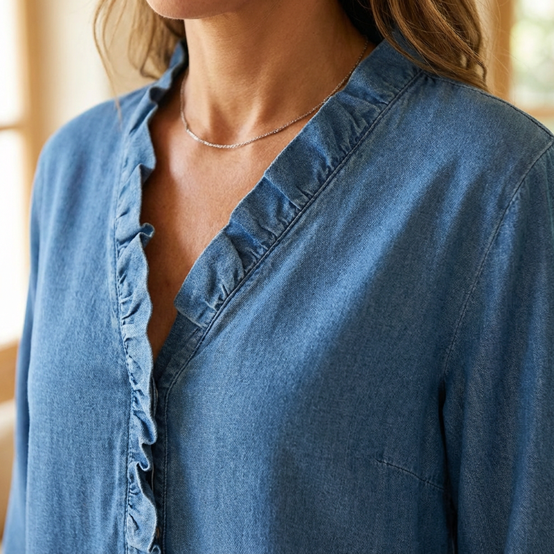 📢📢50 % de réduction !! ⏰Chemise décontractée à volants et col en V pour femme