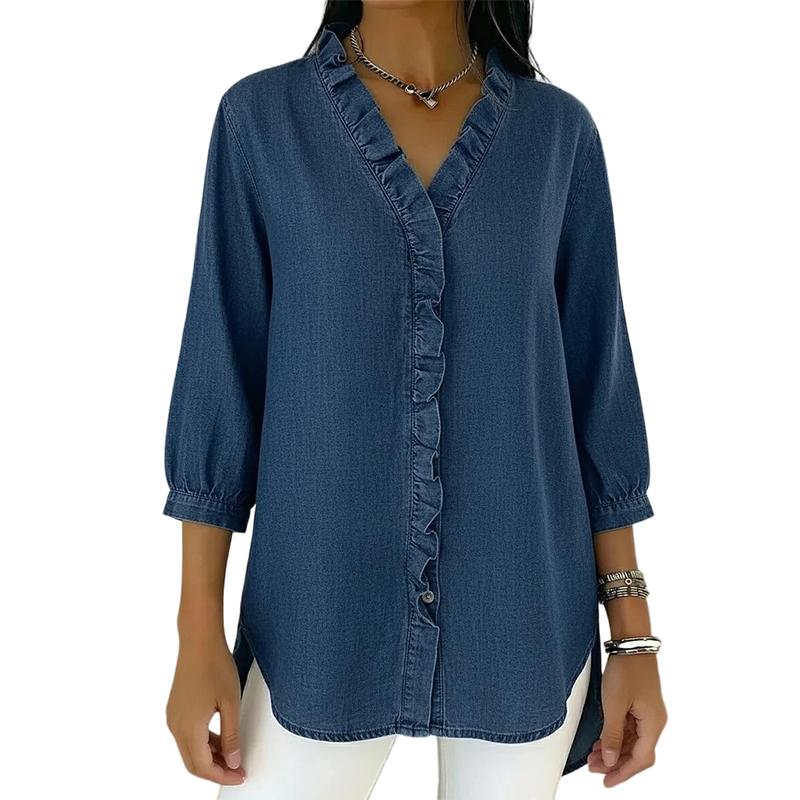 📢📢50 % de réduction !! ⏰Chemise décontractée à volants et col en V pour femme