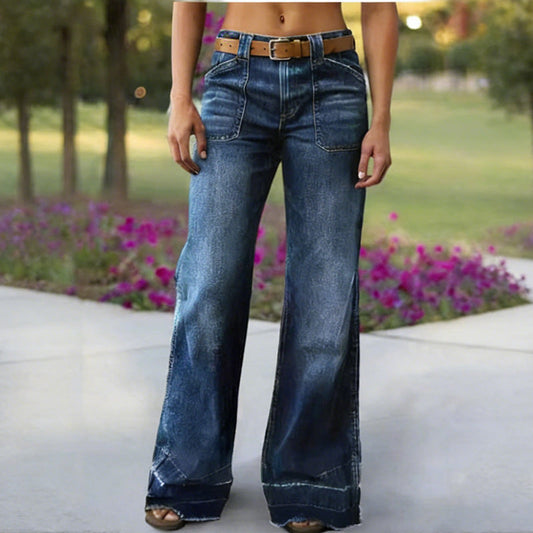 👖🌟 PROMO FLASH 50% ! Jean Évasé Rétro Femme – Denim Élastique, Poches Pratiques, Ourlet Large Retroussé, Tailles S-2XL, Idéal Look Vintage Chic ✨