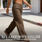 🐆 50 % DE RÉDUCTION EN CE MOMENT ! Jean femme taille haute à jambes larges – Imprimé léopard audacieux, coupe décontractée et design classique à 5 poches 👖✨