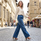 Jean denim à taille élastiquée et jambes larges pour femme
