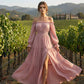 Robe femme à épaules dénudées et taille haute