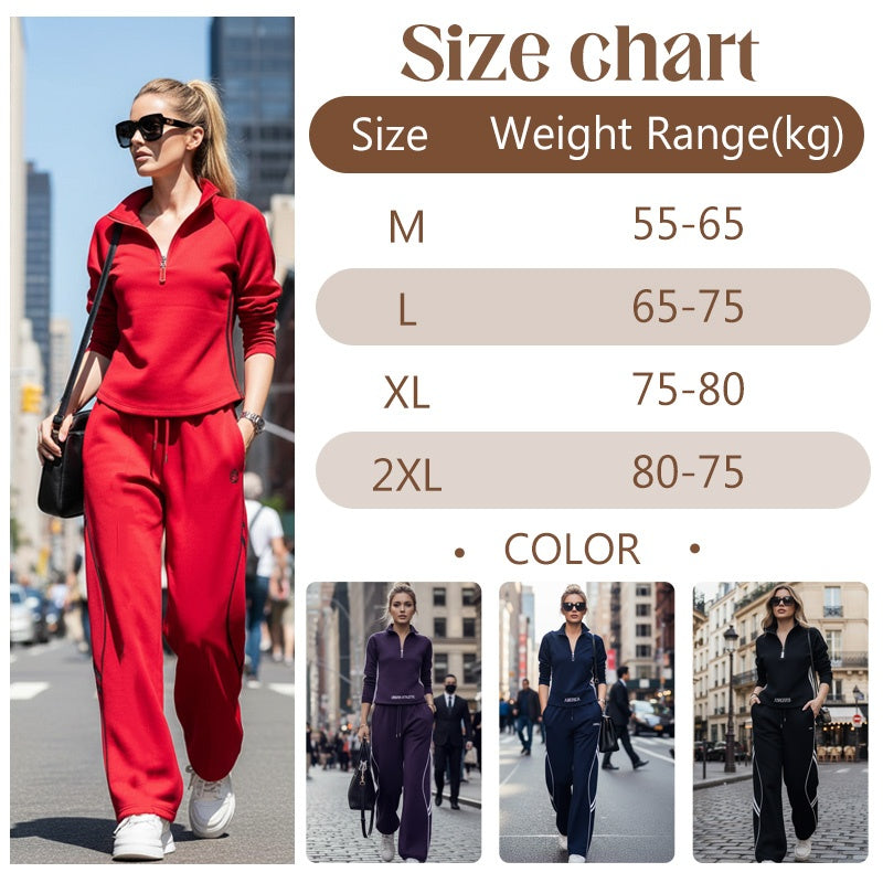 💃OFFRE SPÉCIALE - DÉJÀ TERMINÉ : 50 % DE RÉDUCTION🌸Ensemble de survêtement décontracté à demi-zip pour femme