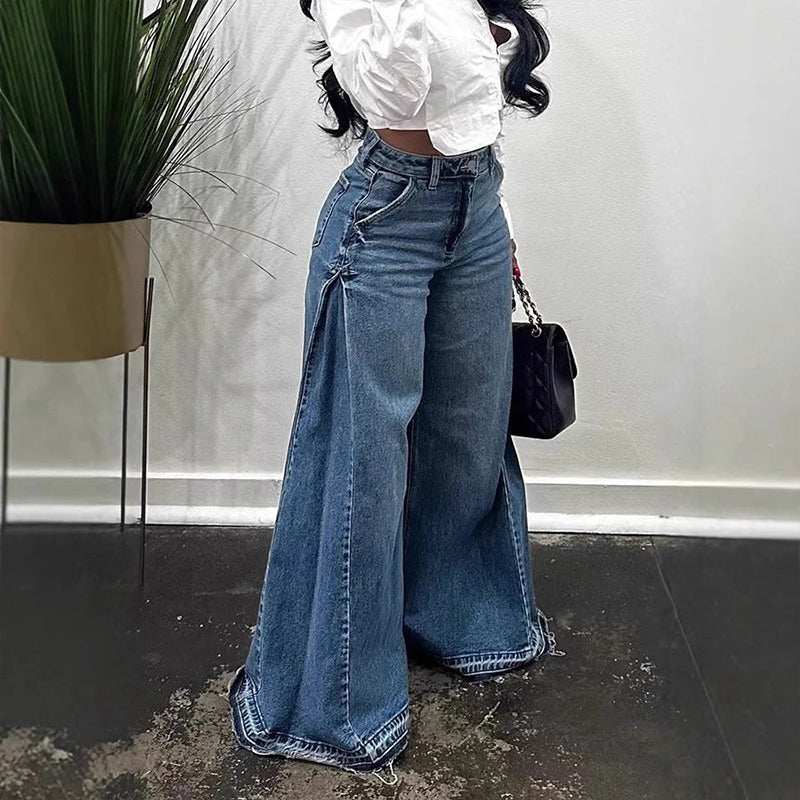 📢📢55 % de réduction !! ⏰Jean oversize à taille haute et jambes larges pour femme