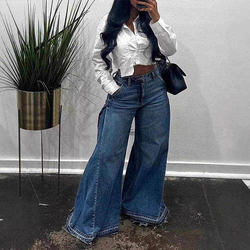 📢📢55 % de réduction !! ⏰Jean oversize à taille haute et jambes larges pour femme