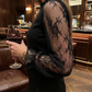 Mini-robe à col montant et bordure en dentelle pour femme