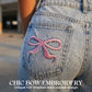 Bow Embroidered High-Waist Straight-Leg Jeans