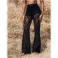 Pantalon évasé élégant en dentelle, taille haute