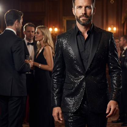 🔈🔈NOUVEAUTÉS 2026 - JUSQU'À -50 % !!!🧥👖Ensemble smoking noir pailleté pour homme