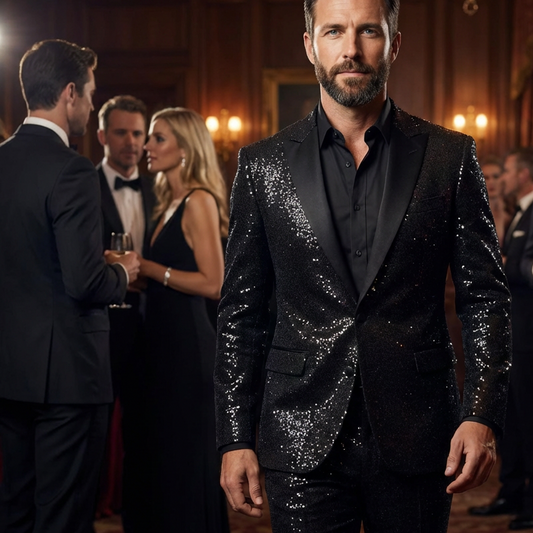🔈🔈NOUVEAUTÉS 2026 - JUSQU'À -50 % !!!🧥👖Ensemble smoking noir pailleté pour homme