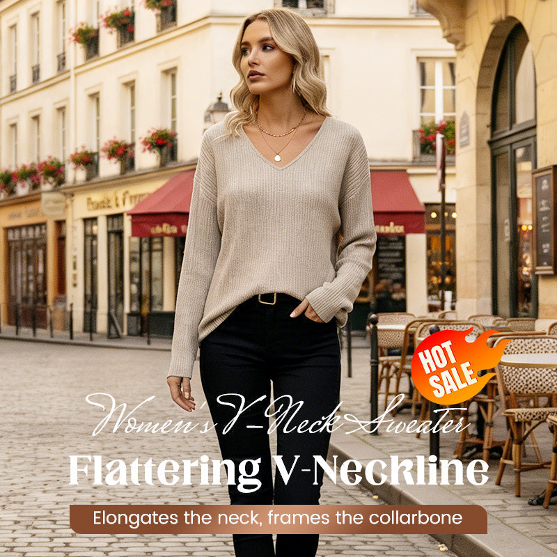 🧶 60% de Réduction! 🎀 Pull à Col en V pour Femme – Nœud Papillon Élégant, Confortable & Chic Derrière ✨