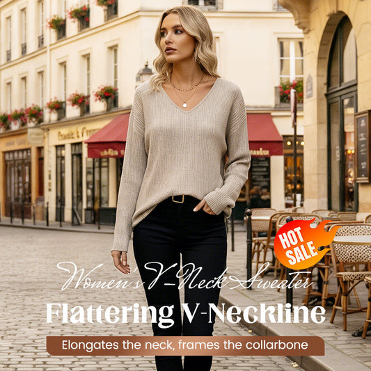 🧶 50% de Réduction! 🎀 Pull à Col en V pour Femme – Nœud Papillon Élégant, Confortable & Chic Derrière ✨
