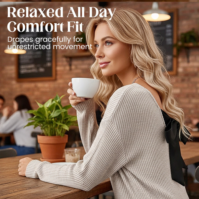 🧶 60% de Réduction! 🎀 Pull à Col en V pour Femme – Nœud Papillon Élégant, Confortable & Chic Derrière ✨