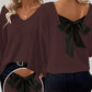 🧶 60% de Réduction! 🎀 Pull à Col en V pour Femme – Nœud Papillon Élégant, Confortable & Chic Derrière ✨