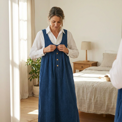 Robe longue à bretelles et boutons sur le devant pour femme