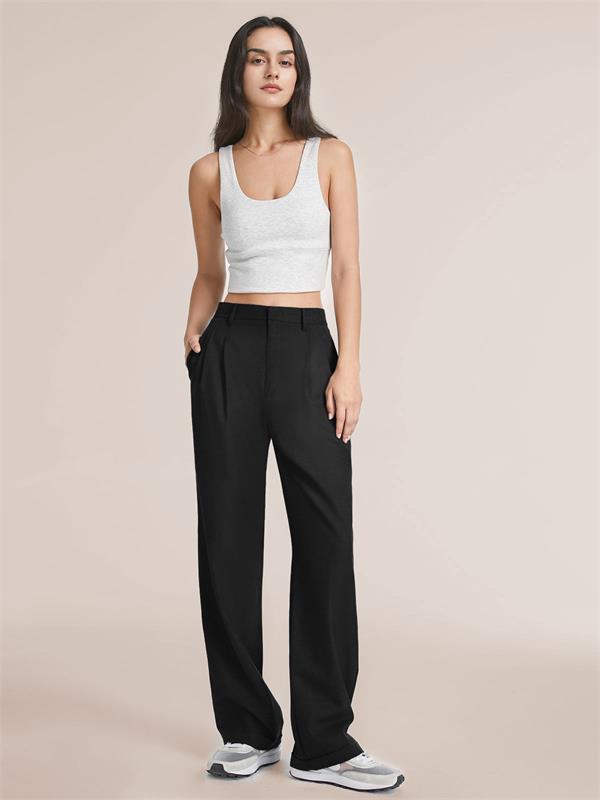 Pantalon taille haute à jambes larges et coupe ajustée