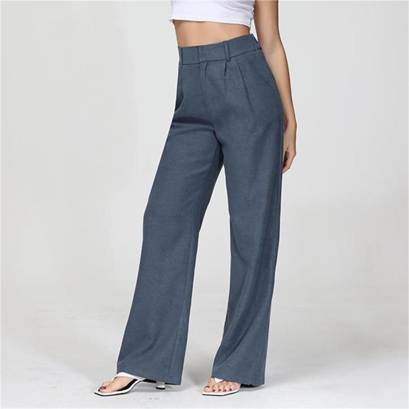 Pantalon taille haute à jambes larges et coupe ajustée
