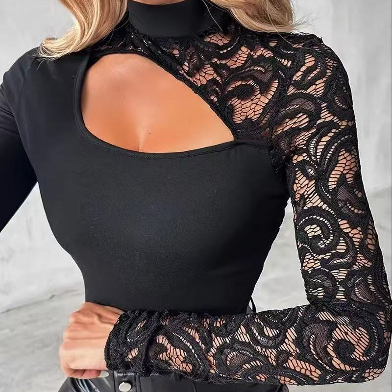 👚50% de Réduction!🌸Haut à Manches en Dentelle Asymétriques pour Femme – Dentelle Élégante, Coupe Tendance & Style Féminin ✨