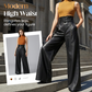 Pantalon large taille haute moderne en cuir PU