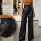 Pantalon large taille haute moderne en cuir PU