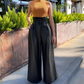 Pantalon large taille haute moderne en cuir PU
