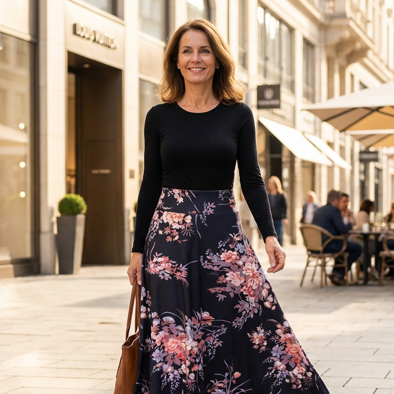 Robe à manches longues à imprimé floral et empiècements pour femme