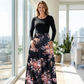 Robe à manches longues à imprimé floral et empiècements pour femme