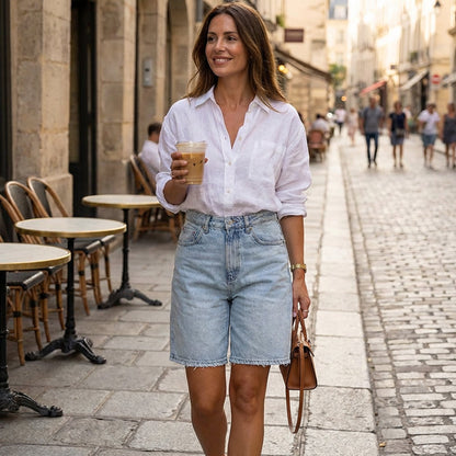 Short bermuda en denim taille haute pour femme