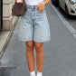 Short bermuda en denim taille haute pour femme