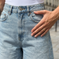 Short bermuda en denim taille haute pour femme