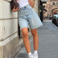 Short bermuda en denim taille haute pour femme