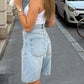 Short bermuda en denim taille haute pour femme