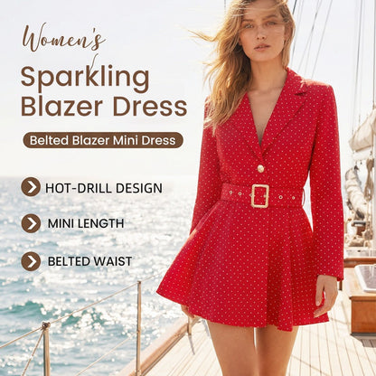 Robe blazer à col en V scintillante avec ceinture