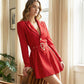 Robe blazer à col en V scintillante avec ceinture