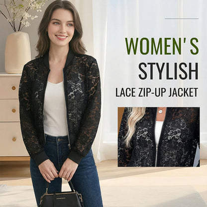 Veste légère à fermeture éclair en dentelle pour femme