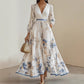Robe longue élégante plissée à col V avec motif floral