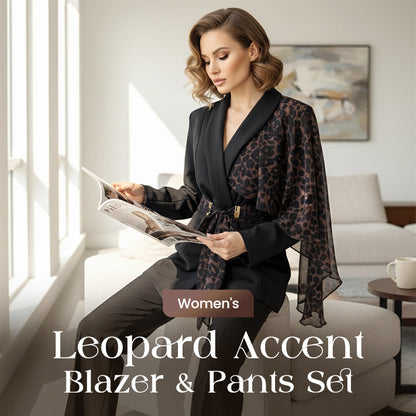 Ensemble blazer et pantalon à motif léopard pour femme
