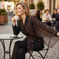 Ensemble blazer et pantalon à motif léopard pour femme