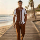 Ensemble 2 pièces chemise et pantalon color block pour homme