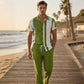 Ensemble 2 pièces chemise et pantalon color block pour homme