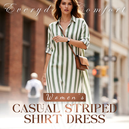 Robe chemise décontractée rayée à manches longues pour femme