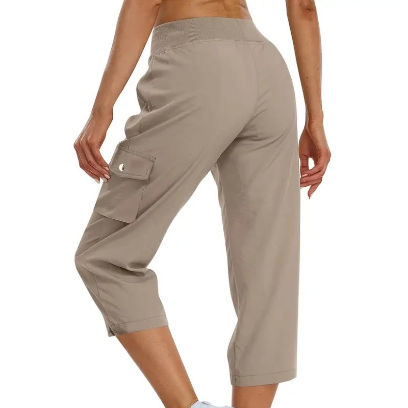✨Vente chaude 50% de rabais💖Pantalon cargo 3/4 taille haute uni pour femme avec cordon de serrage