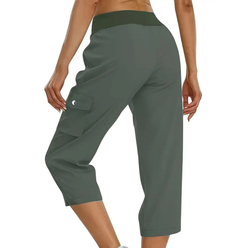 ✨Vente chaude 50% de rabais💖Pantalon cargo 3/4 taille haute uni pour femme avec cordon de serrage