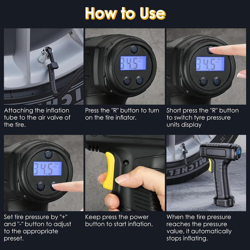 💎 50% DE RÉDUCTION ! 💎 Compresseur d’Air Portable Sans Fil avec Affichage Numérique – Gonflage Rapide, Préréglage Intelligent & Lampe LED 🔋🚗