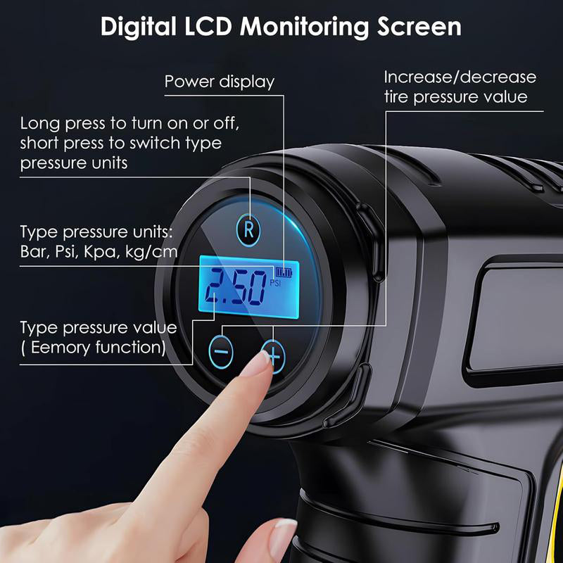 💎 50% DE RÉDUCTION ! 💎 Compresseur d’Air Portable Sans Fil avec Affichage Numérique – Gonflage Rapide, Préréglage Intelligent & Lampe LED 🔋🚗