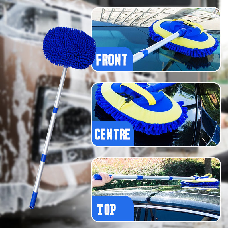 🚗50 % DE RÉDUCTION MAINTENANT ! 🧽 Balai de lavage de voiture télescopique à long manche en aluminium durable – Microfibre douce, anti-rayures et longueur réglable ✨