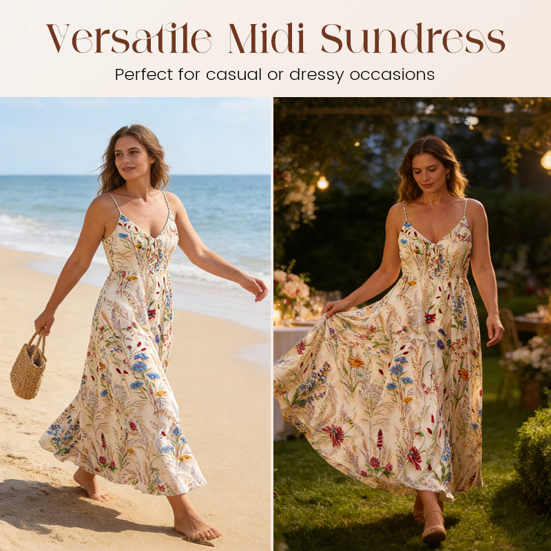 ❤️Robe midi à bretelles fines, imprimé floral – Grande taille