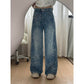 Pantalon en jean à jambes larges et motif jacquard floral pour femm