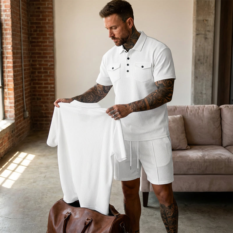 Ensemble 2 pièces pour homme : haut à manches courtes et short à cordon